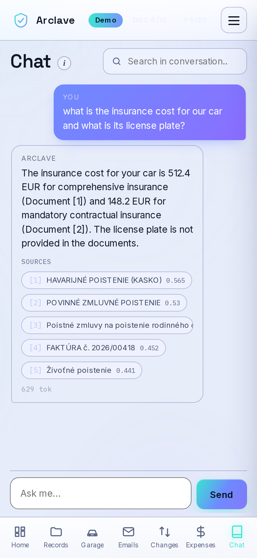 Arclave — chat: odpovede podložené vlastnými dokumentmi